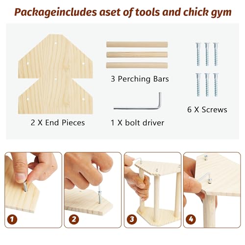 Baby Chicken Perch Strong Pine Wooden Chick Jungle Gym Roosting Bar, New-gen Durable Chicken Perch Toys for Coop and Brooder 7.9 X 6.9 X 4.14’’ Chicken Perch(Can be Used for Baby Turkeys)
