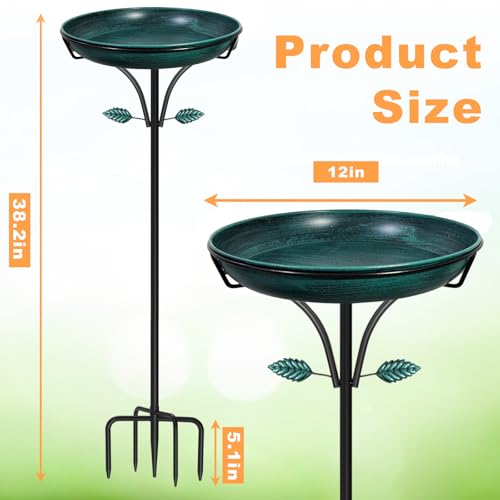 Metal Bird Bath for Outdoor, Vintage Free Standing Birdbathswith Metal Stake Stand,Detachable Bird Baths Feeder Bowl for Garden Patio Yard Lawn Decor,Upgraded 5-Pronged Base (Green) - color: Vintage Green