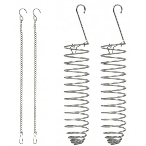 2 Pcs Spray Millet Treat Holder with Chains, Stainless Steel Bird Foraging Feeder Toy, Hanging Fruit Vegetable Basket for Parakeet Cockatiel Conure Macaw Parrot Cage Accessories