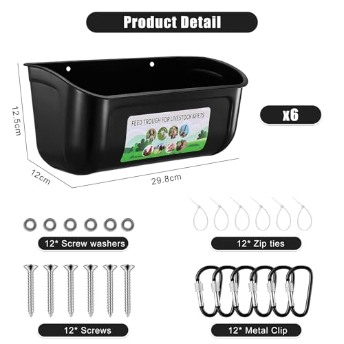 Chicken Feeder Waterer, 6 Pack Duck Feeder Supplies, Hanging Fence Feed Trough with Clips for Goat, Sheeple, Piglet, Gooses, Turkeys, Dog Livestock Poultry, Black - color: 6 pack Black
