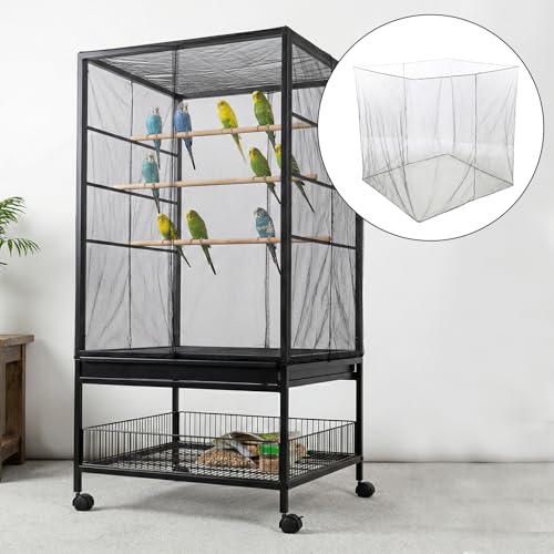 Trinkrittey Large Bird Cage Seed Cather, Black Bird Cage Cover Universal Nylon Birdcage Net Elastic Band Skirt Seed Guard for Parrot Parakeet Macaw(118 x 31.5in/300 x 80cm)