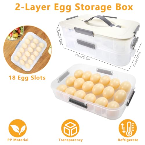 2-Layer Deviled Egg Containers With Lid, 36PCS Deviled Egg Tray Carrier with Handle and Piping Tool, Portable Stackable Egg Holder Platter Holder Organizer for Refrigerator Party Picnic Leak-Proof
