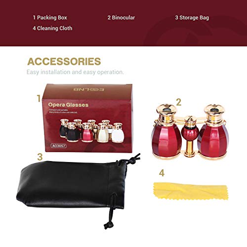ESSLNB Opera Glasses Binoculars for Women Adults 4X30mm Theater Glasses Compact Binoculars for Theater and Concerts Antique with Case Removable Chain (Red) - color: Red