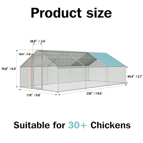 Vipbear Large Metal Chicken Coop Run with Immersed Wire Mesh, Chicken Coop for 8 Chickens Heavy Duty Chicken Run in for Yard with Waterproof Cover and Secure Lock,236'' L x 118''W x 77''H - size: 6M(237''X 77''X118'')