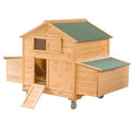 Large Chicken Coop with Wheels, Waterproof Outdoor Hen House for 6-8 Chickens, Movable Chicken House with Two Nesting Box, Removable Tray, PVC Cover, Wooden Duck Coop Rabbit Hutch - size: 60.2"L x 32.6"W x 57.8"H
