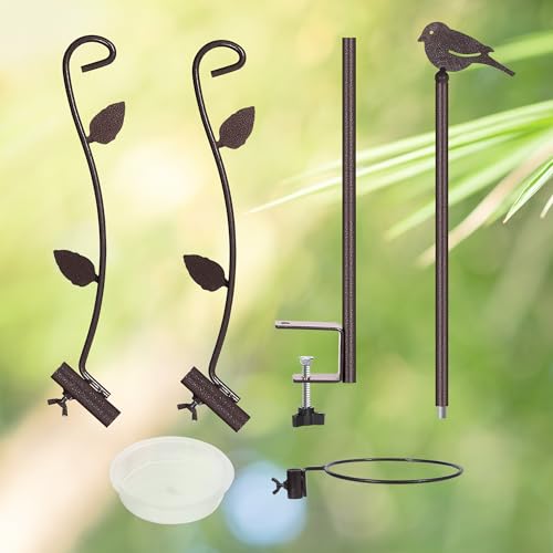 YINGYM Deck Bird Feeder Pole with Bird Bath, Two Adjustable Branches | 42 Inch Porch Multi-Hook Bird Feeder Hanging Kit for Outside Bird Feeder and Plant Hangers - size: 42 Inches without Squirrel Baffle