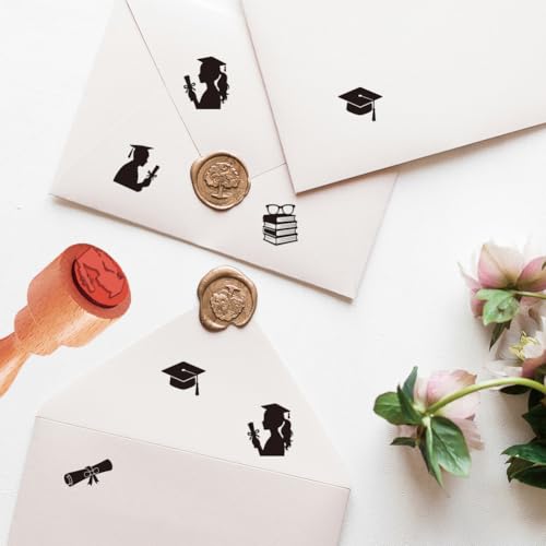 AHANDMAKER 5 Styles Egg Stamps, Graduation Theme Mini Wooden Rubber Stamp for Fresh Eggs Unique Designs Egg Drawing Stamps for Eggs Famers and Chicken Owners Scrapbooking Card(No Ink Include) - style: Graduation