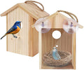 Window Bird House with Strong Suction Cup, See Through View Design | Upgraded wooden outdoor window nesting box, watch bluebird finch chickadee indoors, great viewing gift for kids