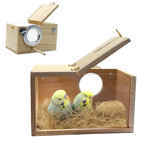 Parakeet Nesting Box Transparent Bird Nest Breeding Box with Perch | 7.87 X 4.72 X 4.72 inch Parrot Mating Box Wood Bird House Aviary for cage - size: 7.87 X 4.7 X 4.7 INCH