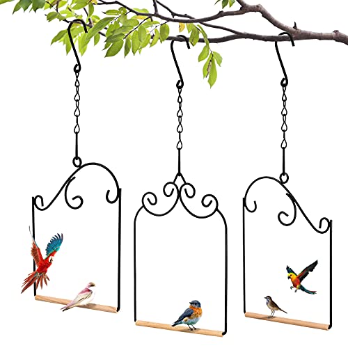 3 Pcs Hummingbird Swings and Perches Wild Bird Swing Metal Frame with 3 Hanging Chain and Wooden Dowel Hummingbird Swings for Outdoors Hanging, Outdoor, Trunk, Lawn, Patio, Garden, 3 Styles