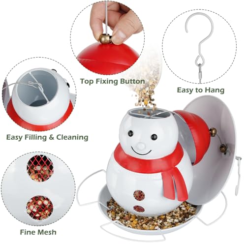 Bird Feeder for Outdoor, Metal Wild Birdfeeder with Squirrel Proof Baffle | Heavy Duty, 3LB Large Capacity, 4 Perches, Cute Snowman Shaped, For Garden Yard Outside Decoration - color: Snowman, 3 lbs