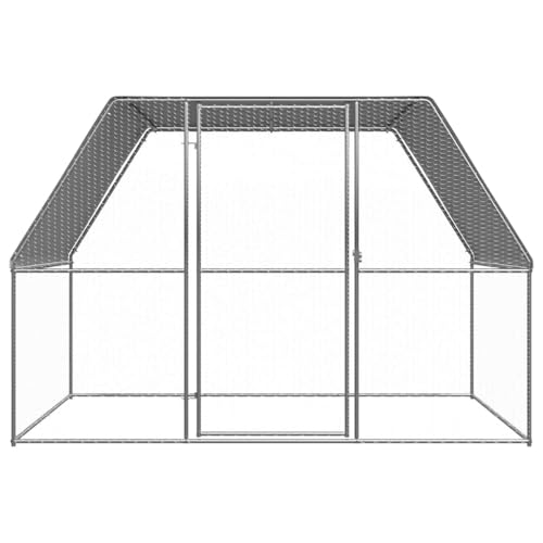 Large Chicken Cage Outdoor Walk in Poultry Coop Galvanized Steel Hen House with Cover Silver 9.8x9.8x6.6ft - color: Silver