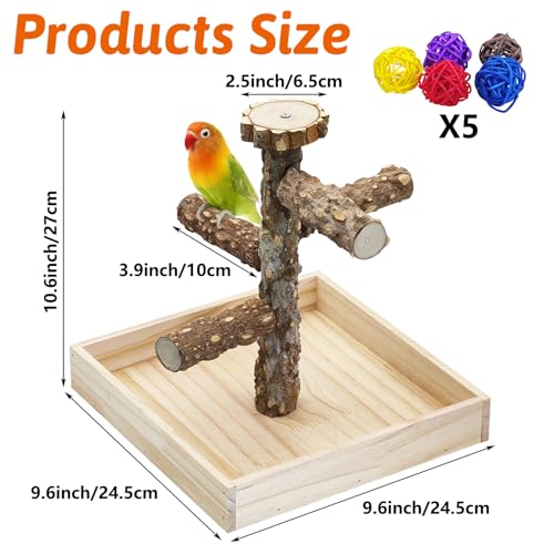BNOSDM Portable Bird Perch Stand with Potty Tray, Natural Wood Tabletop Training Gym Parrot Playground Toy for Budgies, Cockatiels, Lovebirds,Conures Canaries - color: Five Levels Bird Stand