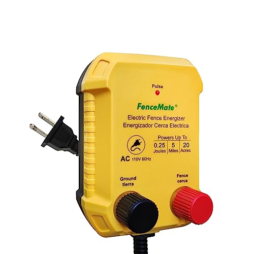 FenceMate AC Powered Electric Fence Charger Output 0.25J up to 5 Miles | Contain Small Pet, Poultry, Keep Rodent & Nuisance Animals Out, Used in Homestead, Garden, Pond, Fence Energizer up to 6 kV