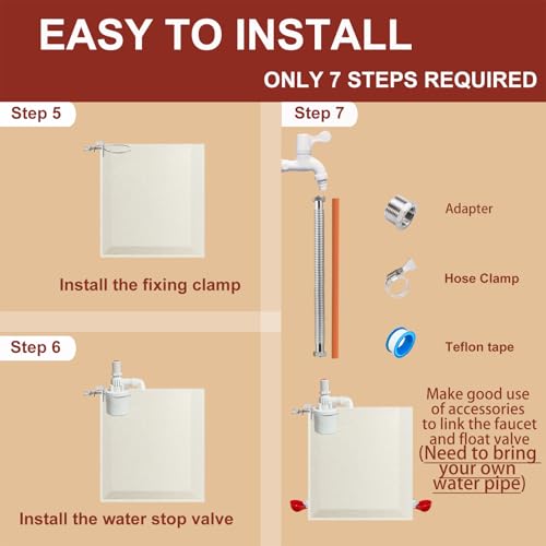 Chicken Waterer Float Valve Kit - Top Inlet, Compatible with Various Chicken Water Cups & Nipples, Includes Fixing Clip, 4 Hose Clamps, Raw Tape, 1/2 to 3/4 Inch Adapter