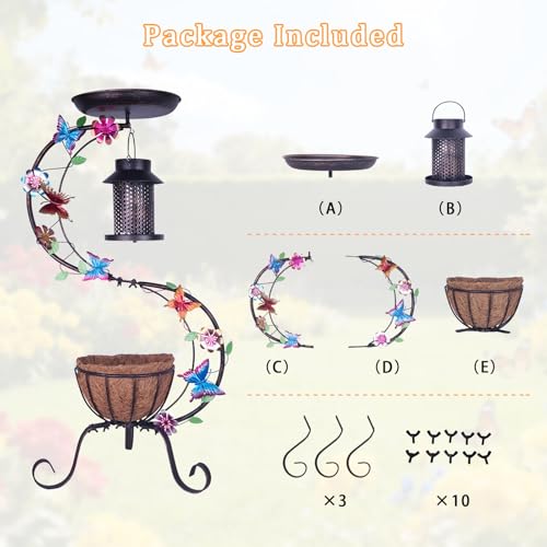 hogardeck 3-in-1 Vintage Bird Bath & Detachable Hanging Bird Feeder with Flower Planter, Metal Heavy Duty Outdoor Birdbath, Weather Resistant Decor for Garden Yard Lawn