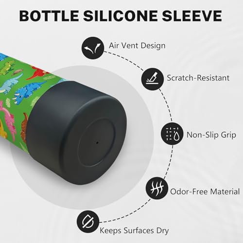 Dinosaur 18oz Water Bottle, with 2 Lids Handle, Insulated Sport Cup | 18oz Stainless Steel Travel Tumbler, Reusable Leak proof Anti Slip Boot Mug,Christmas Birthday Dinosaur Gift for Son - color: Dinosaur1