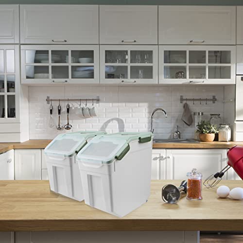 Large Flour Storage Container Bin 25lb, 2Pack Airtight Rice Storage Containers with Wheels Seal Locking Lid, BPA Free with Measuring Cup&Scoop for Flour, Rice, Grain(Green) - color: Green 2Pack 25Lb