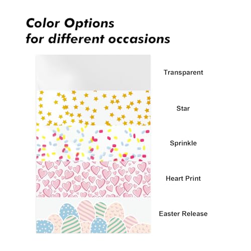 EKAPACKAGING 50 Pcs 4 X 9.5 Inches Sprinkle Print Goodie Bags Cellophane Candy Treat Bags With Ties - color: Sprinkle