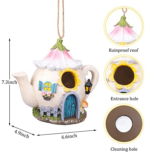 Yinns Resin Bird House for Outside, Decorative Hanging Birdhouse for Garden | Birdhouses, Hanging Watering Can Bird Houses for Outdoors Cardinal Bluebird Wild Birds Nesting - color: D-Watering Can