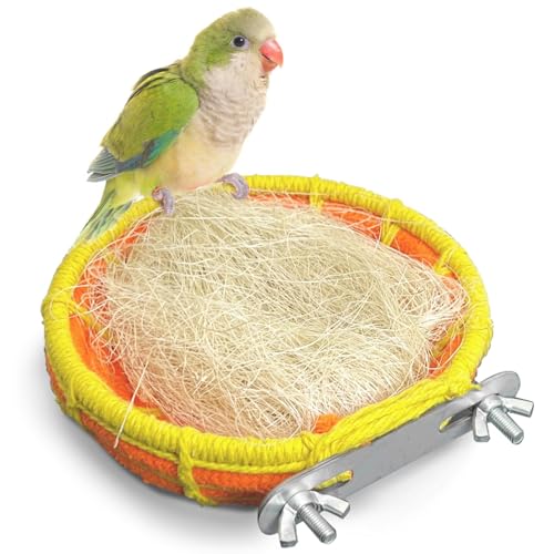 kathson Bird Nest Parakeet Breeding Nest Bed with Natural Coconut Fiber Parrot Hemp Rope Weave Hatching Nesting Box for Cockatiel Canary Lovebird Budgie Conure and Small Parrots - size: Orange