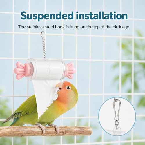 Bird Shredding Toys, Parrot Rolling Paper Play Toy with Hanging Chain, Bird Foraging Roll Paper Holder, Easy to Install Parrot Toy Accessories(Pink)
