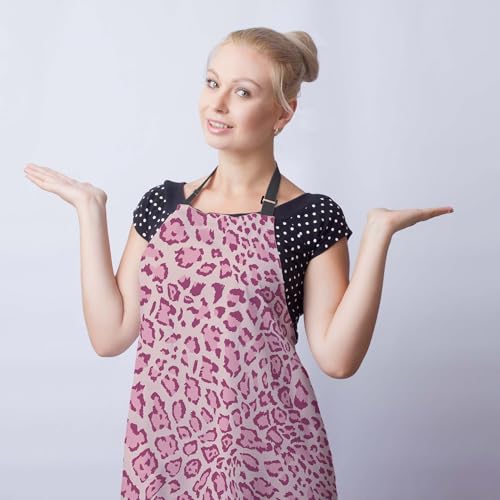 Chef Apron for Men Pink Leopard Funny Aprons for Women for Kitchen Cooking Restaurant BBQ Painting Crafting 27” (W) x 31” (H), Waterproof Aprons - color: Pink Leopard