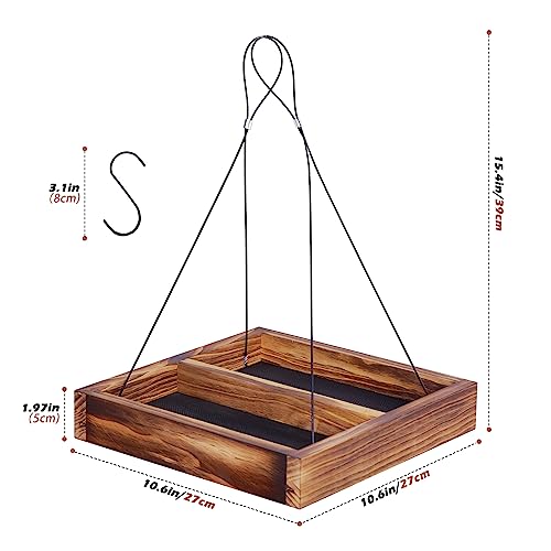 Bird Feeder Hanging Tray, Wooden Platform Hummingbird Feeder Mesh Seed Platform for Garden Yard Outside Decoration Attracting Wild Birds (Brown) - color: Brown