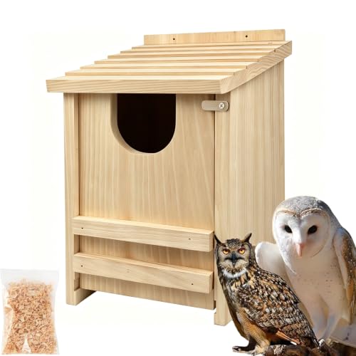 Pine Owl House,14×9×9 Inch Weather‑Resistant Outdoor Nesting Owl Box | Outdoor natural pine owl box with wood shavings, quick assembly. Weather‑resistant shelter, ideal gift for wildlife lovers.