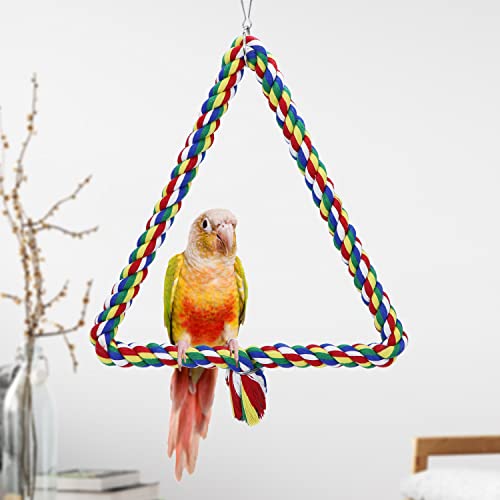 Bird Triangle Rope Swing Colorful Perch Chewing Toy for Parrots Budgie Parakeet Cockatiel Cockatoo (M) - size: M