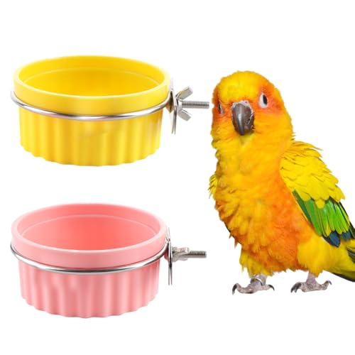 2 Pack Bird Detachable Bowl Plastic Food Cup Convenient Hanging Seed Water Feeder for Bird Parrot Canary Finch Parakeet Budgie Cockatiel Lovebird