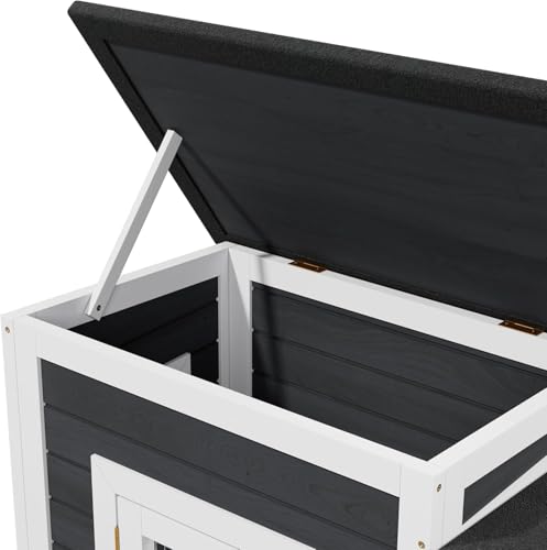 Outdoor Rabbit Hutch Wooden Bunny Cage for Small Animals | 2-Tier Chicken Coop, Waterproof Asphalt Roof, Non-Slip Ramp, Openable Top, Pull-Out Cleaning Tray - color: Gray+Black