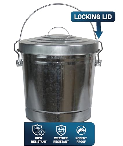 Plastic Prince 6 Gallon Metal Bird Seed Storage Can with Locking Lid Rodent Proof Galvanized Feed Bin for Bird or Chicken Food Bucket