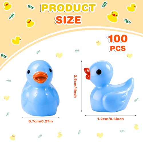 100 Pcs Mini Resin Ducks Tiny Ducks Miniature Duckies Bulk Figures for Garden Micro Landscape Home Prank Game Micro Landscape Aquarium Dollhouse Ornament DIY Handmade School (Blue) - color: Blue