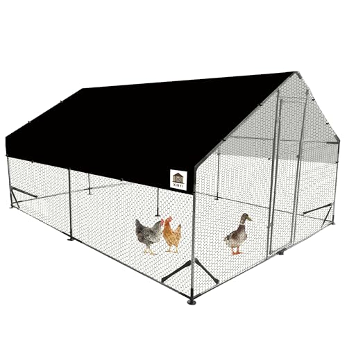 Chicken Runs for Yard with Cover, Metal Chicken Coop, Upgraded Anti-UV 180g/㎡ PE Cloth & 1.1mm Thickened PVC-Coated Hexagonal Chicken Wire Mesh & More Galvanized Steel Standpipes,13.1×9.8×6.4FT - size: 157.0"L x 118.0"W x 77.0"H