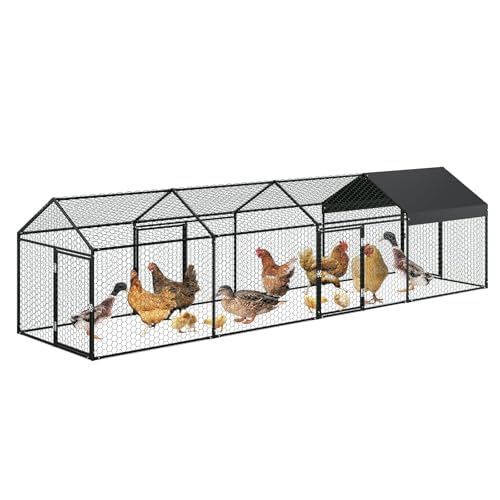 Garvee Metal Chicken Coop, Chicken Runs for Yard with Waterproof and Anti-UV Cover, 4 Door Portable Chicken Coop for Outdoor, Rabbit, Duck, Black, 160"×40"×40" - color: black, size: 160.0"L x 40.0"W x 40.0"H