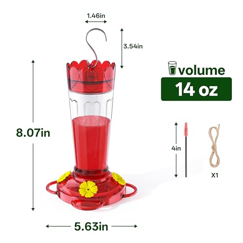 Hummingbird Feeders for Outdoors, 14 OZ Plastic Hummingbird Feeder | Ant & Bee Proof Leak-Proof Nectar Feeders with 4 Feeding Ports and Perches, Garden Yard Décor Gifts for Mom, Birdlovers - color: Clear, size: 1 Pack