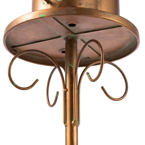 Glitzhome Birdhouses for Outdoors, Bird Houses for Outside, 53" H Farmhouse Faux Copper 2-Tiered Distressed Metal Bird House Decorative Garden Birdhouse with Stake