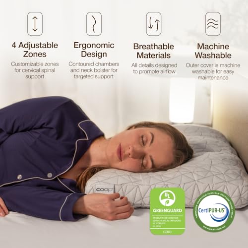 Coop Home Goods Adjustable Orthopedic Pillow King, Ergonomic Cervical Neck Support, Memory Foam Pillows for Side & Back Sleepers, Breathable, Washable Cover, GREENGUARD & CertiPUR-US Certified - size: King