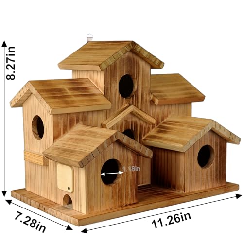 Bird Houses for Outside, 5 Hole Birdhouse Room for 5 Bird Families Bird House for Garden/Courtyard/Backyard Decor Finch Bluebird Cardinals Handmade Hummingbird House