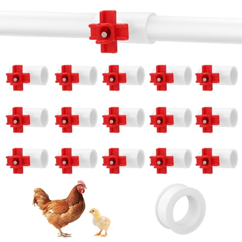 16 Pack Automatic Chicken Nipples Waterer, Horizontal Chicken Waterer Nipples with 1/2'' PVC Tee Fittings DIY Auto Chickens Waterering System Waterer Drinker and for Ducks Quail and Other Poultry