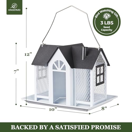 Kingsyard Bird Feeder House for Outside, Metal Mesh Wild Bird Feeder with Triple Feeders for Finch Cardinal Chickadee, Large Capacity, Weatherproof and Durable | with Triple Feeders, Squirrel Chew Proof, 3 lbs Large Capacity, Weatherproof, Easy to Clean &