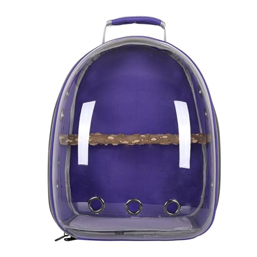Transparent Parrot Backpack: Wooden Perch, Shoulder Strap, Breathable. Ideal for outings with Parrots, Magpies, & Birds. Comfortable & Spacious. (Purple-1) - color: Purple-1