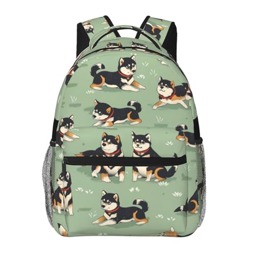 Cute Shiba Inu Backpack,Adorable Dog Polyester Backpacks,Lightweight Double Shoulder Back Pack for Kids Teens, Sage Green Bookbag,School Bag Gifts,Casual Travel Daypack Book Packs - color: Shiba Inu
