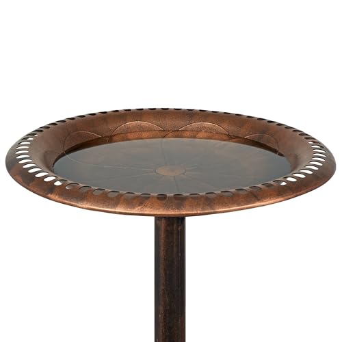 Alpine Corporation | 28" Bronze Outdoor Pedestal Birdbath with Scrollwork Base and Ground Stakes — Elegant Garden Décor, Durable Weather-Resistant Design for Lawn, Patio, or Yard - color: Bronze