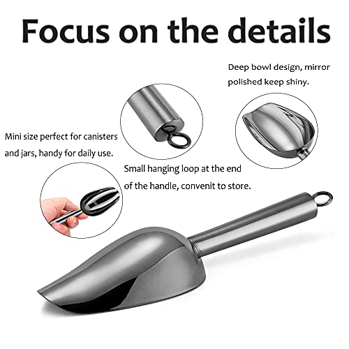 E-far Mini Ice Scoop Set of 2, 3 Ounce Black Stainless Steel Food Scoops | Metal Scoops for Candy/Flour/Sugar, Small Scoop for Party/Freezer/Canister/Kitchen Bar/Ice Maker, Rust-Resistant - color: Black
