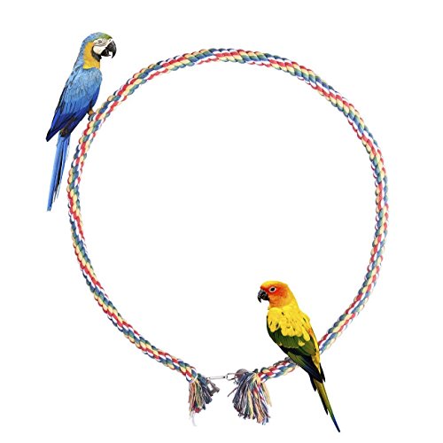 Litewoo Bird Cotton Rope Perch Swing Bird Perch Chew Toy for Parrot African Greys Macaw Eclectus Cockatoo Alexandrine Amazon Cage Swing Stand with Bells (S 39 INCH)
