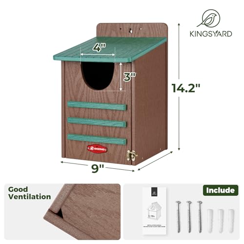 Kingsyard Large Recycled Plastic Wooden Owl House, Waterproof Screech Owl Bird Boxes for Outside, Owl Nesting Box Kit with Screws Ideal for Wildlife, Elf, Pygmy, Garden, Air Ventilation. Green