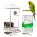 Automatic No Mess Bird Feeder Water Dispenser Set | Acrylic Transparent Parakeet Cage Accessories Bird Feeder and Waterer in Cage for Small and Medium Cockatiel Finche Lovebird - color: White + Green