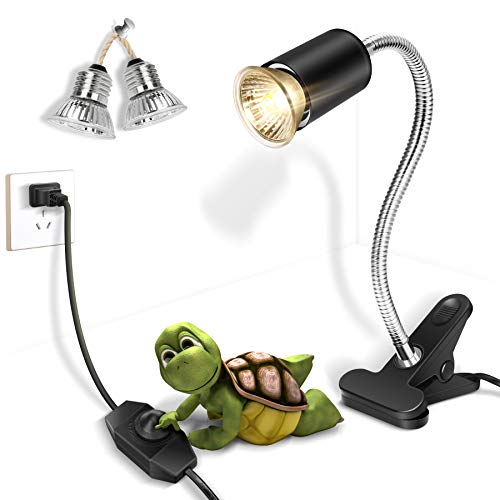 Reptile Heat Lamp,Heating Lamp with Clamp, Adjustable Habitat Basking Heat Lamp,UVA/UVB Light Lamp 360° Rotatable Clip and Dimmable Switch for Aquarium(Bulb Included) (E27,110V) - color: Silver